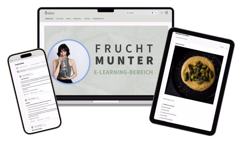 Ein Mockup mit Laptop und Smartphones die den Inhalt vom neuen Fruchtmunter Membership darstellen.